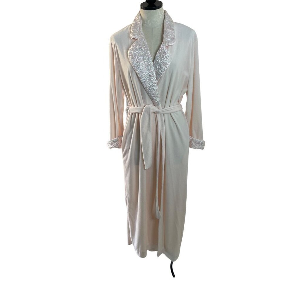 Diamond Tea Vintage Womens Robe Size Small Pink Fleece Belt Satin Trim